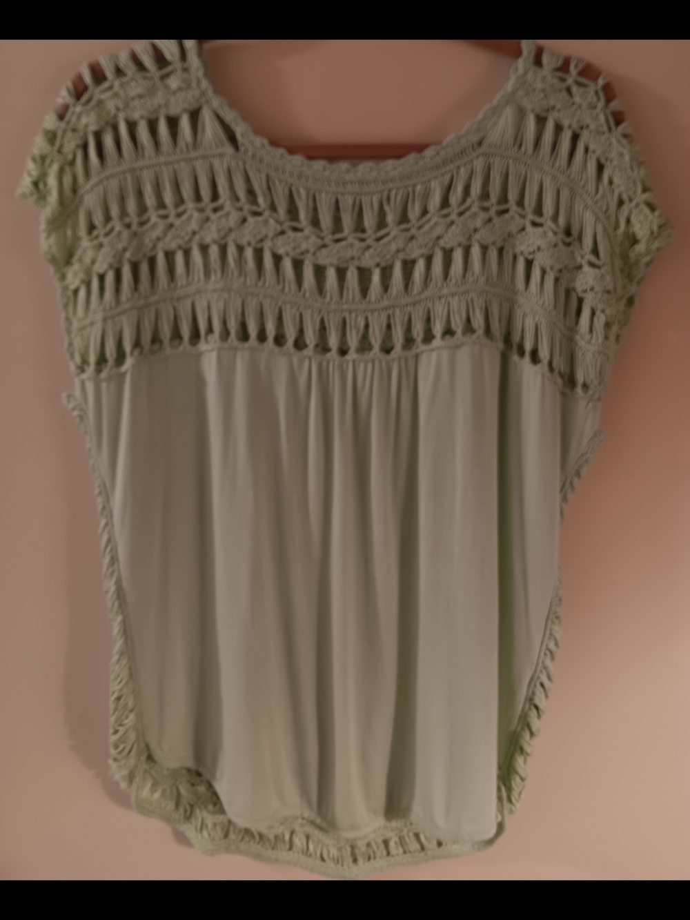 Blu Pepper Light Green Crochet Accented Top
